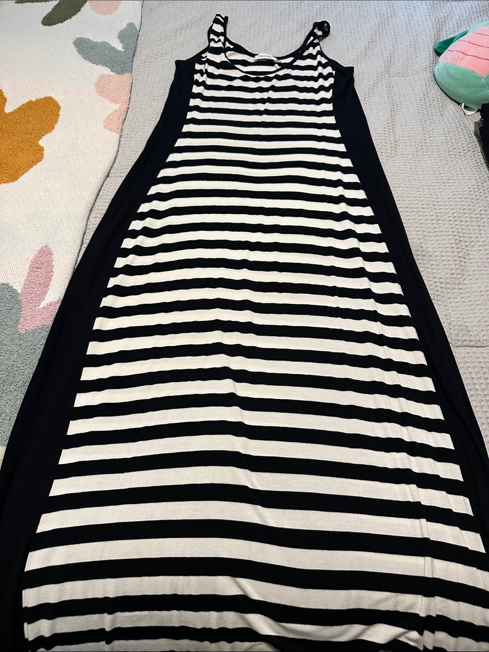 Calvin Klein Black and White Striped Maxi Dress